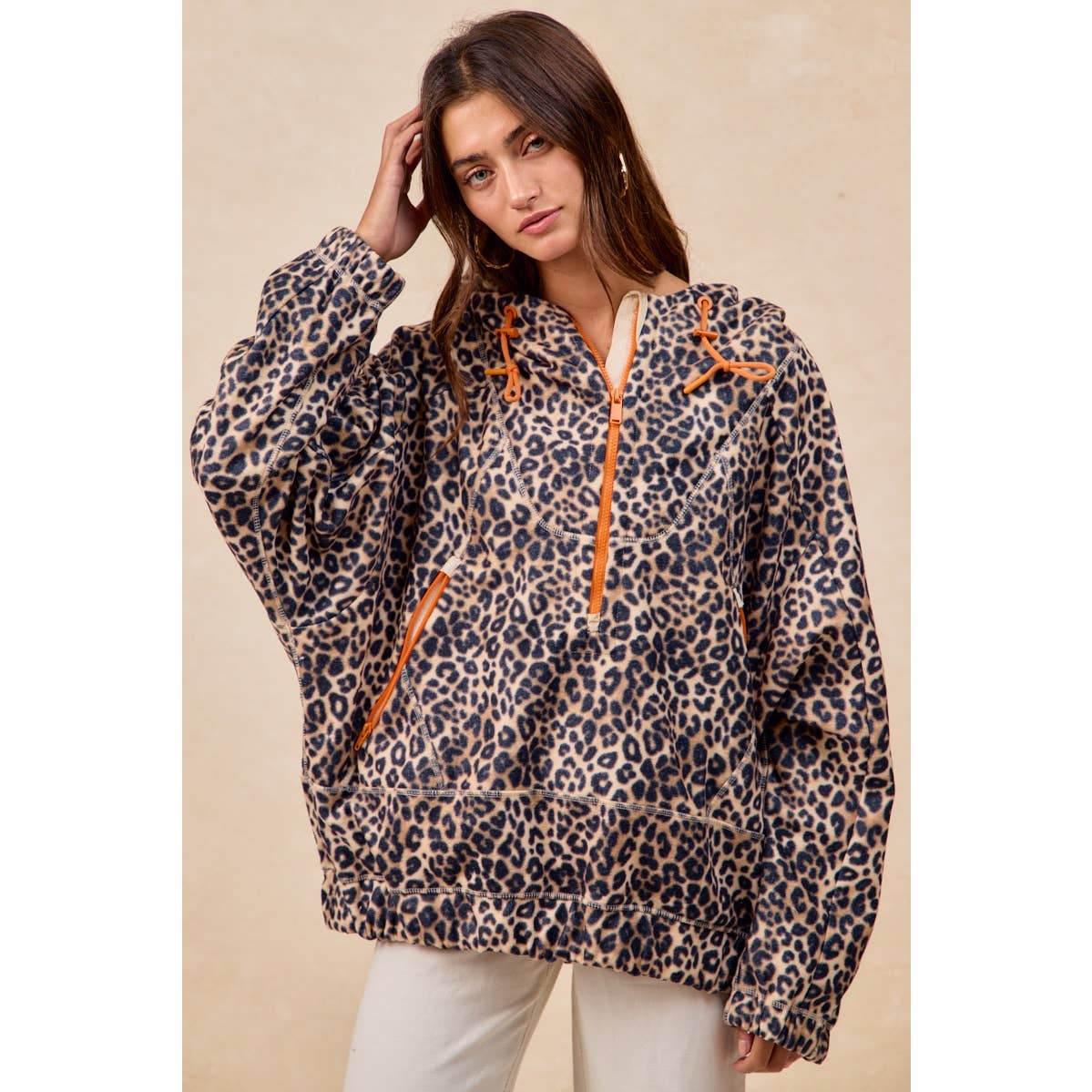 LEOPARD STITCH OVERSIZED BRUSHED TEXTURE JACKET