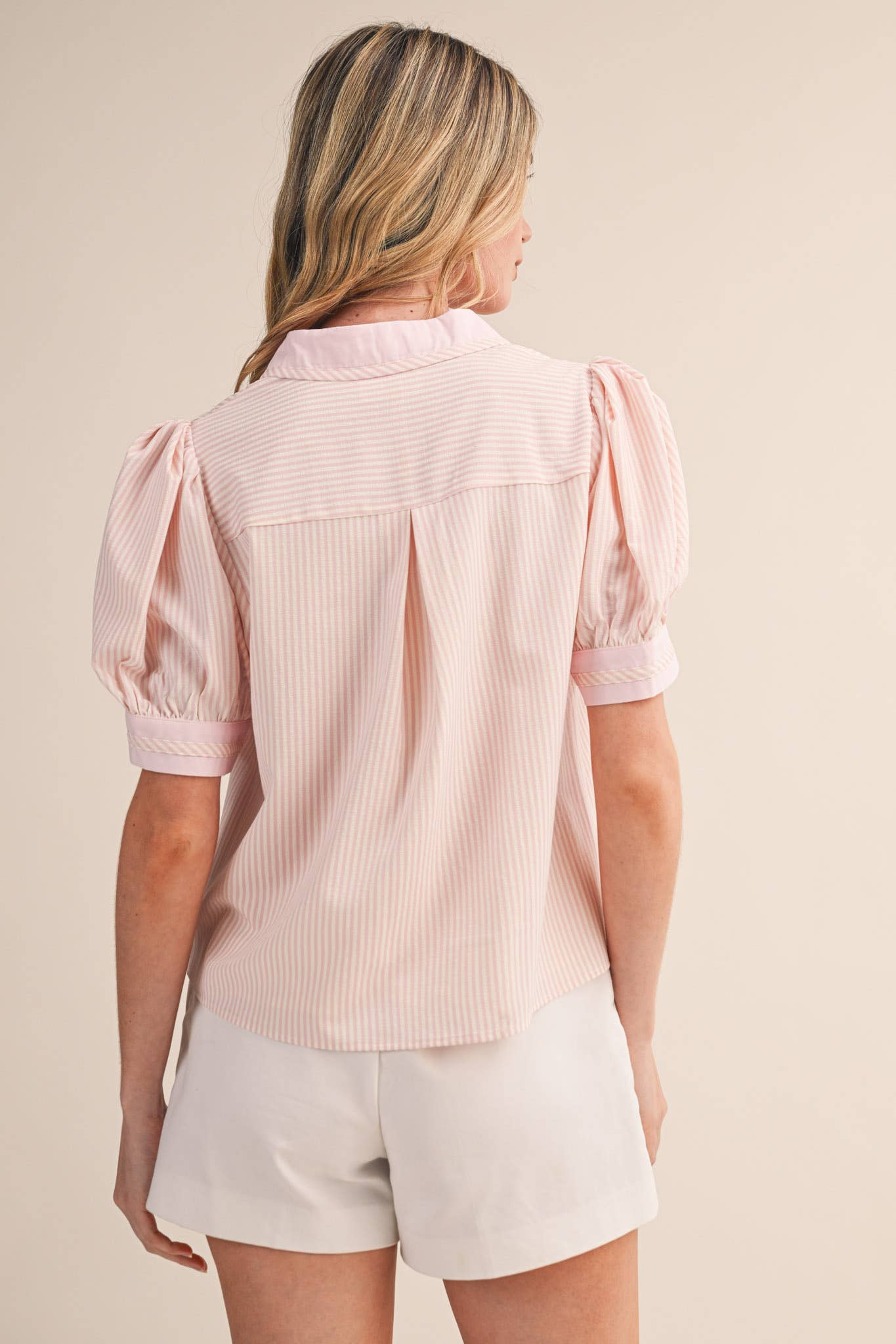 STRIPED CONTRAST BINDING COLLARED TOP MTP4840