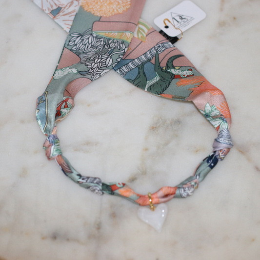 Ivy Scarf Necklace ~ pearl heart pendant