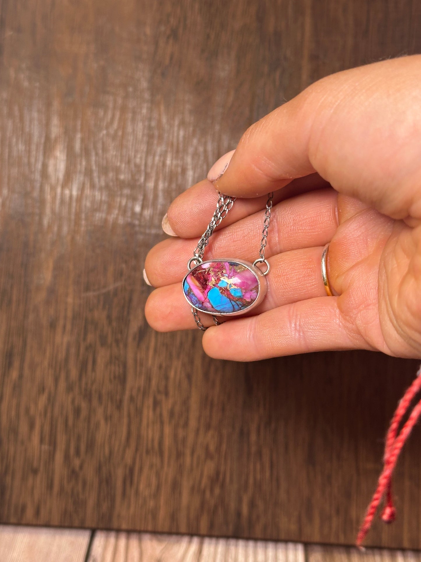 Navajo Sterling Silver & Pink Dream Mojave Oval Necklace