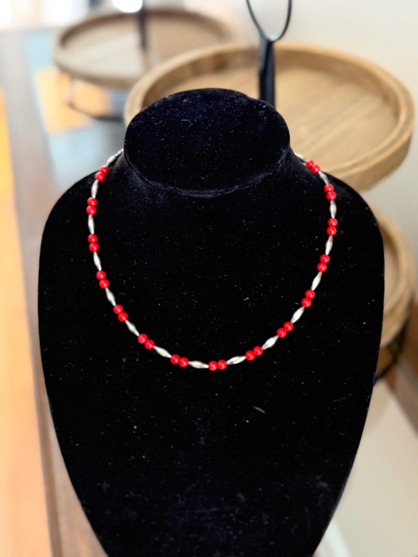 Red corral x Sterling torpedo necklace