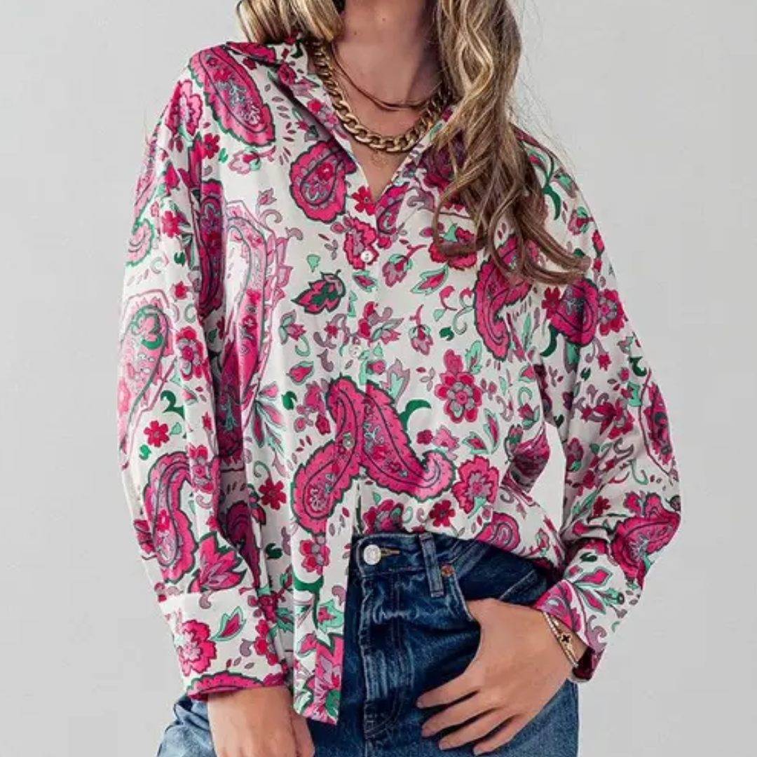 Pink Paisley Print Button Down Shirt