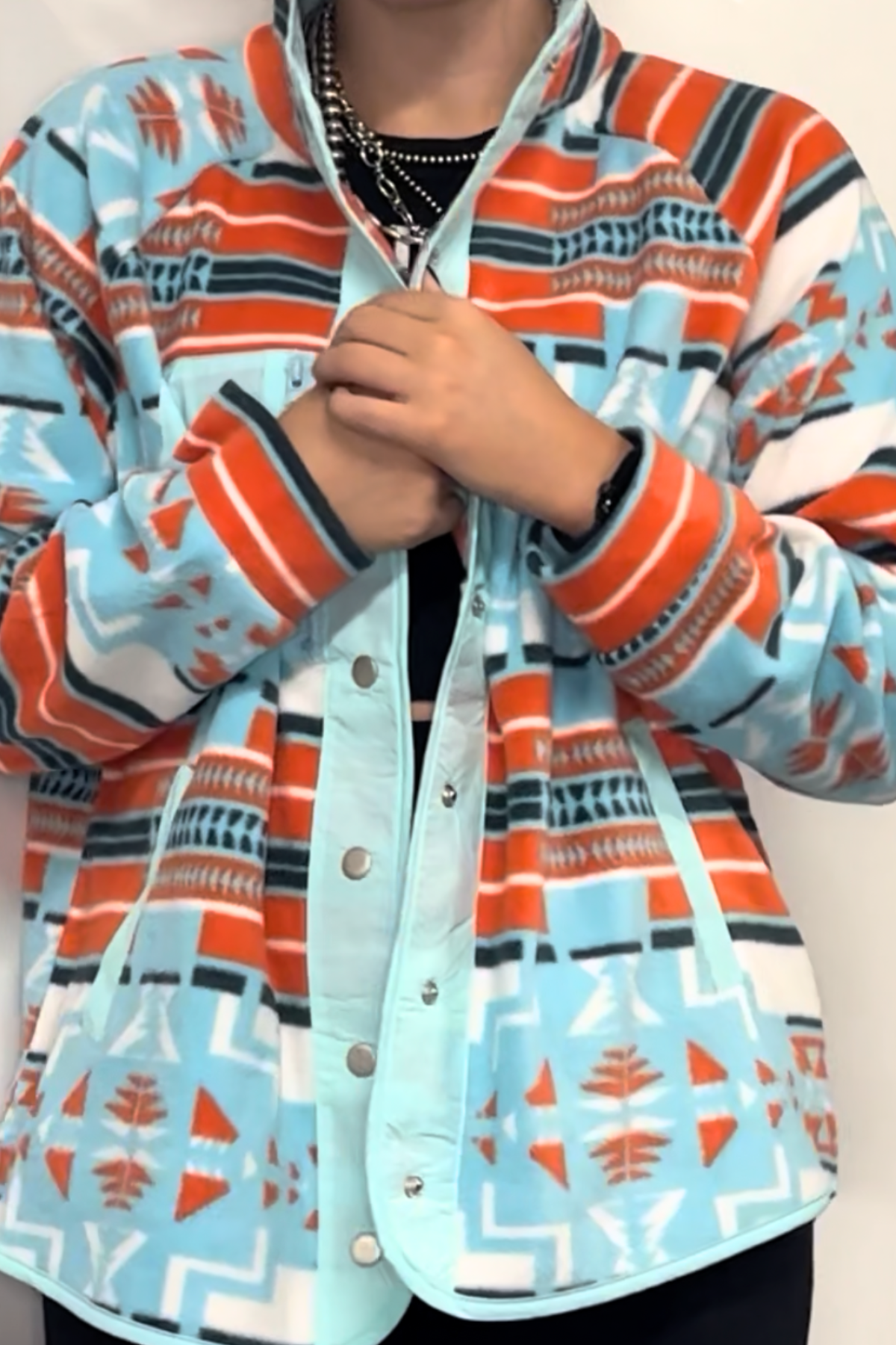 Aztec Fleece Snap Up Outdoor Jacket *2COLORS
