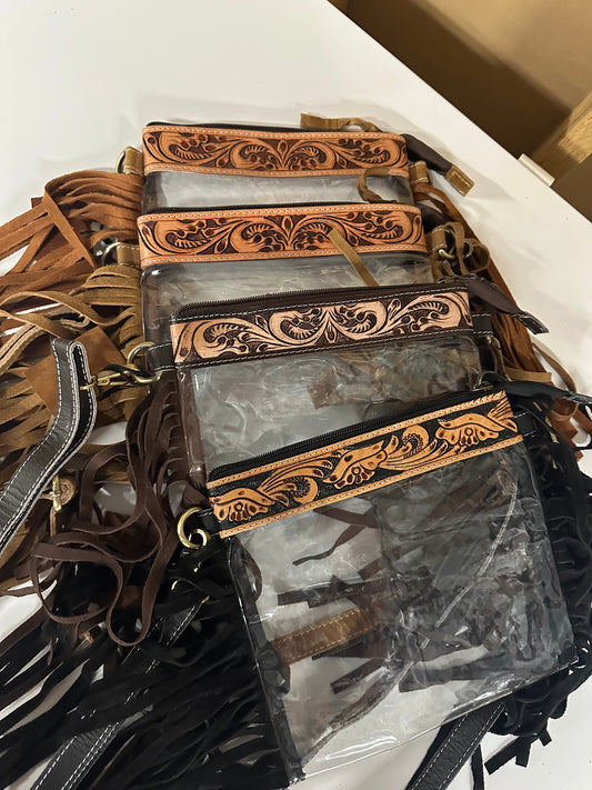 tooled leather clear concert purse