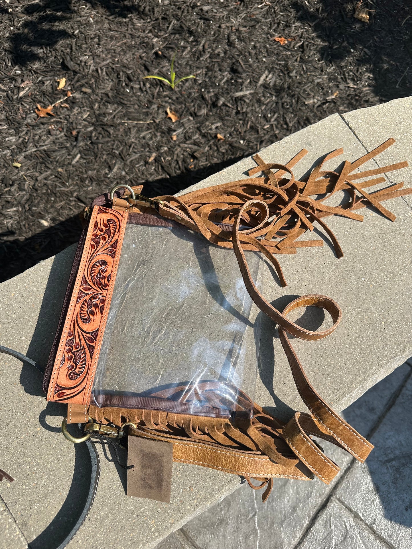 tooled leather clear concert purse