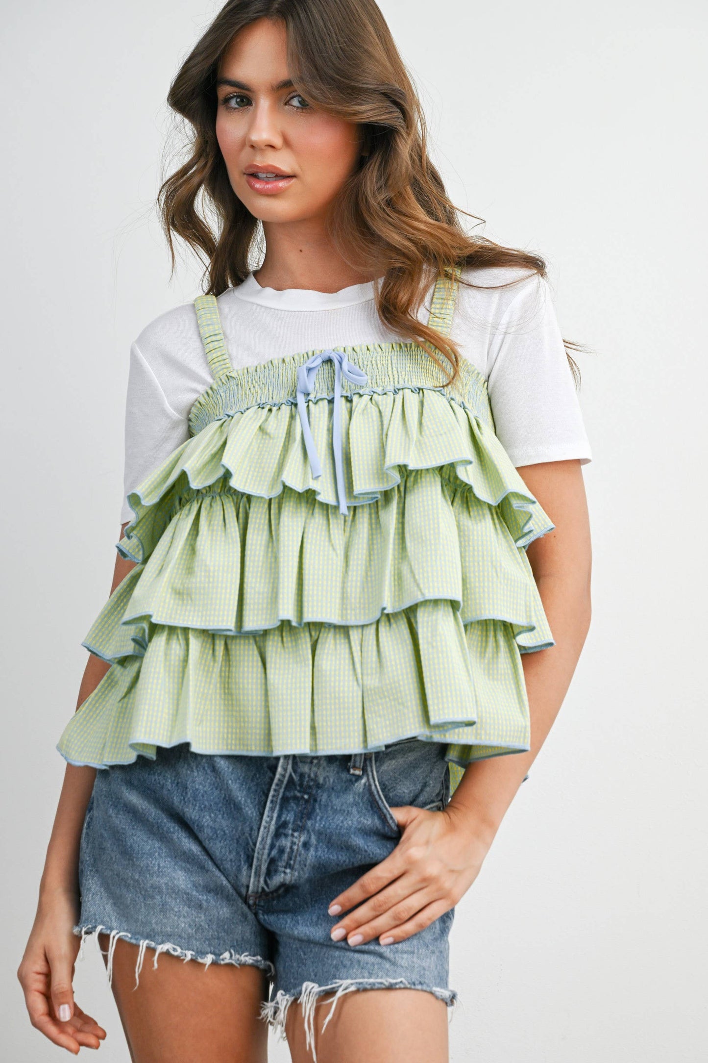 Ruffled Checkered Cami - BMT8395
