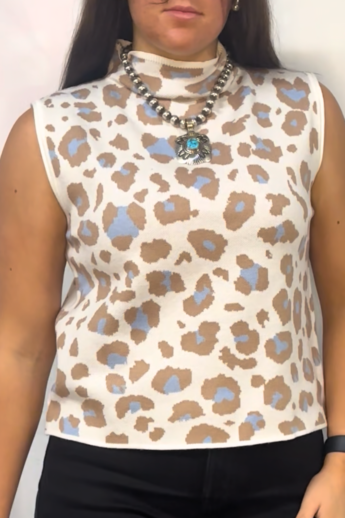 HIGH NECK LEOPARD SWEATER VEST