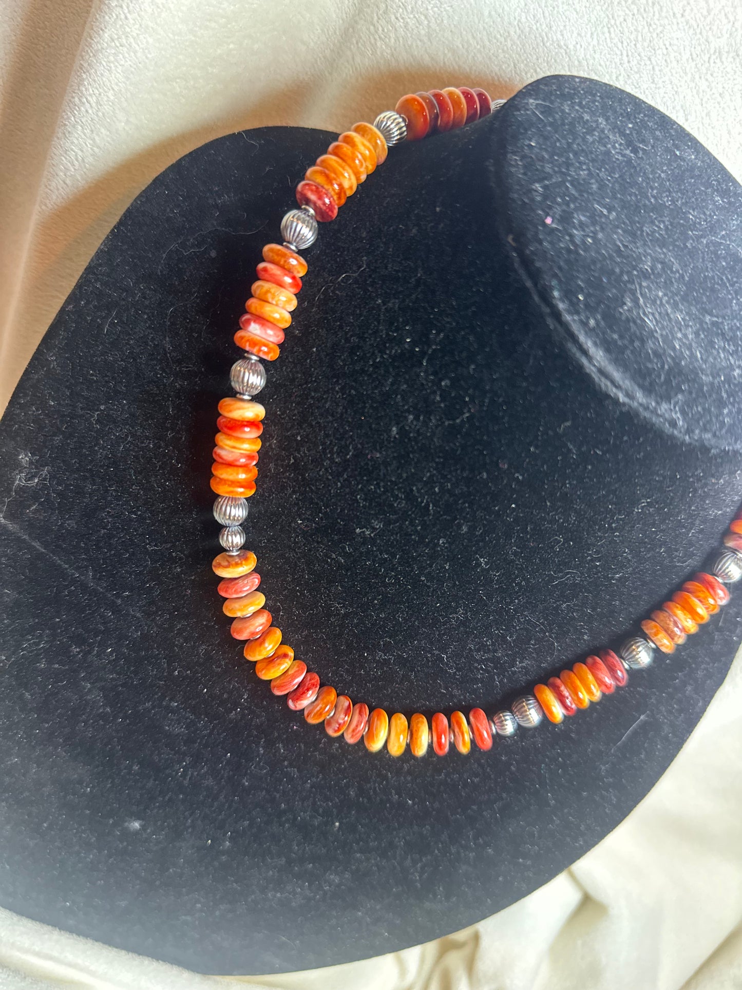 8mm corrugated x natural spiny oyster beaded necklace