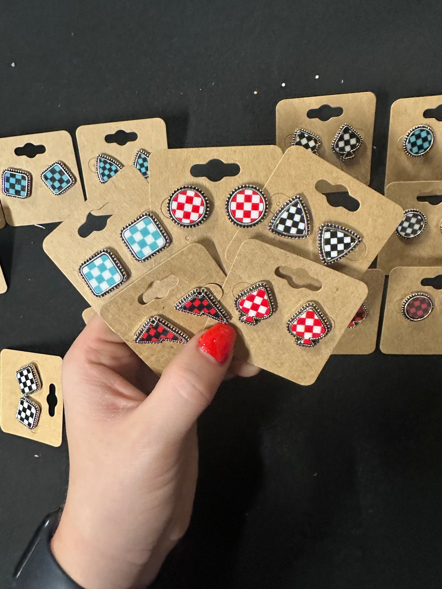 Checker pattern western stud earrings