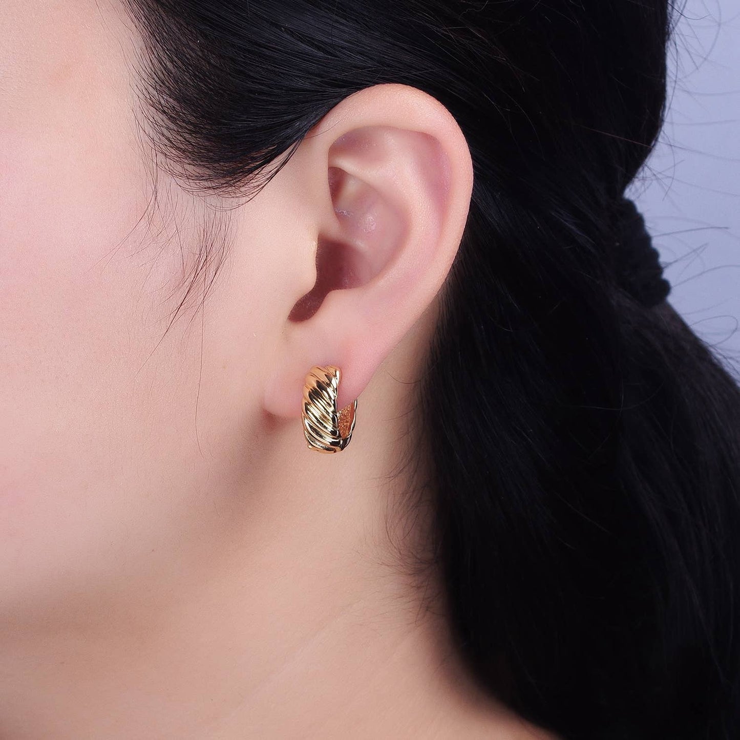 Gold Filled Wide Flat Lined Croissant 16mm Huggie Earrings