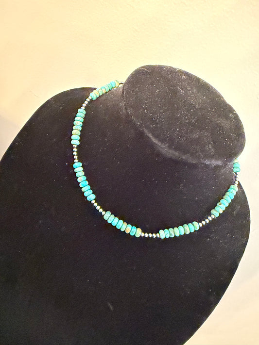 3-4mm pearl x turquoise rondelle necklace