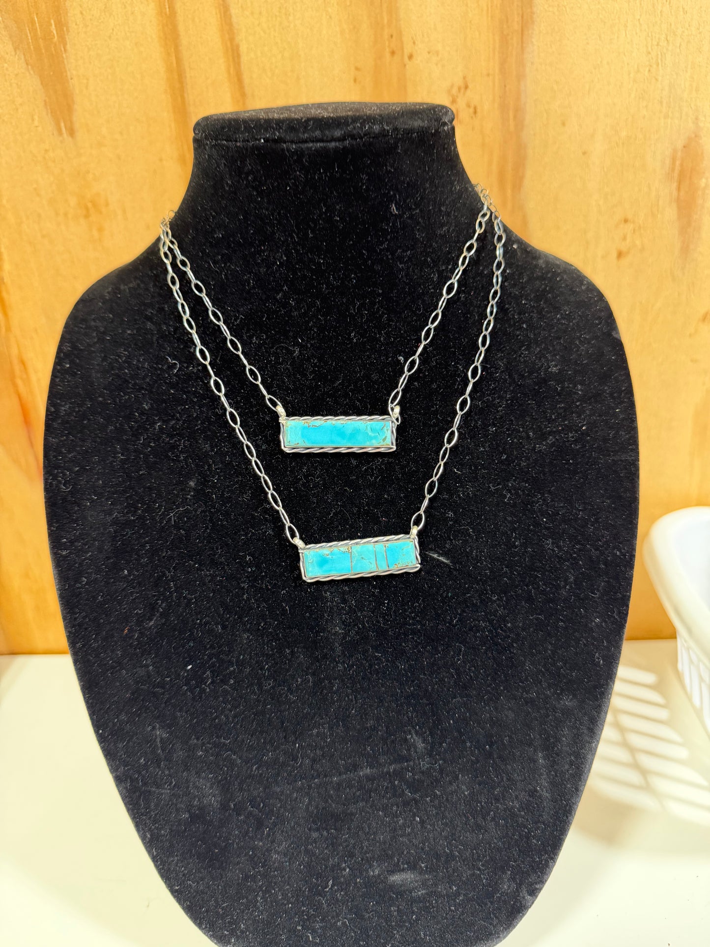 handmade turquoise stone bar necklace