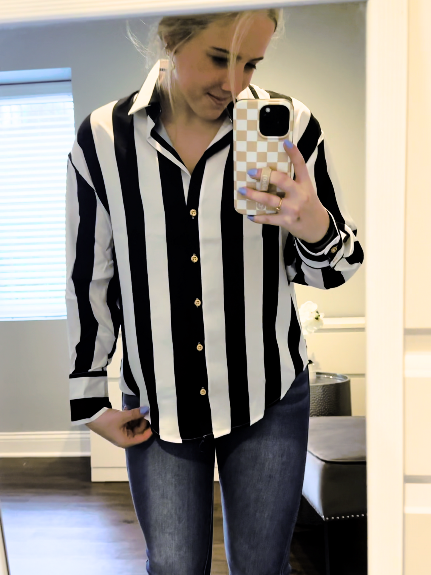 Striped Button Down Shirt : Black & White