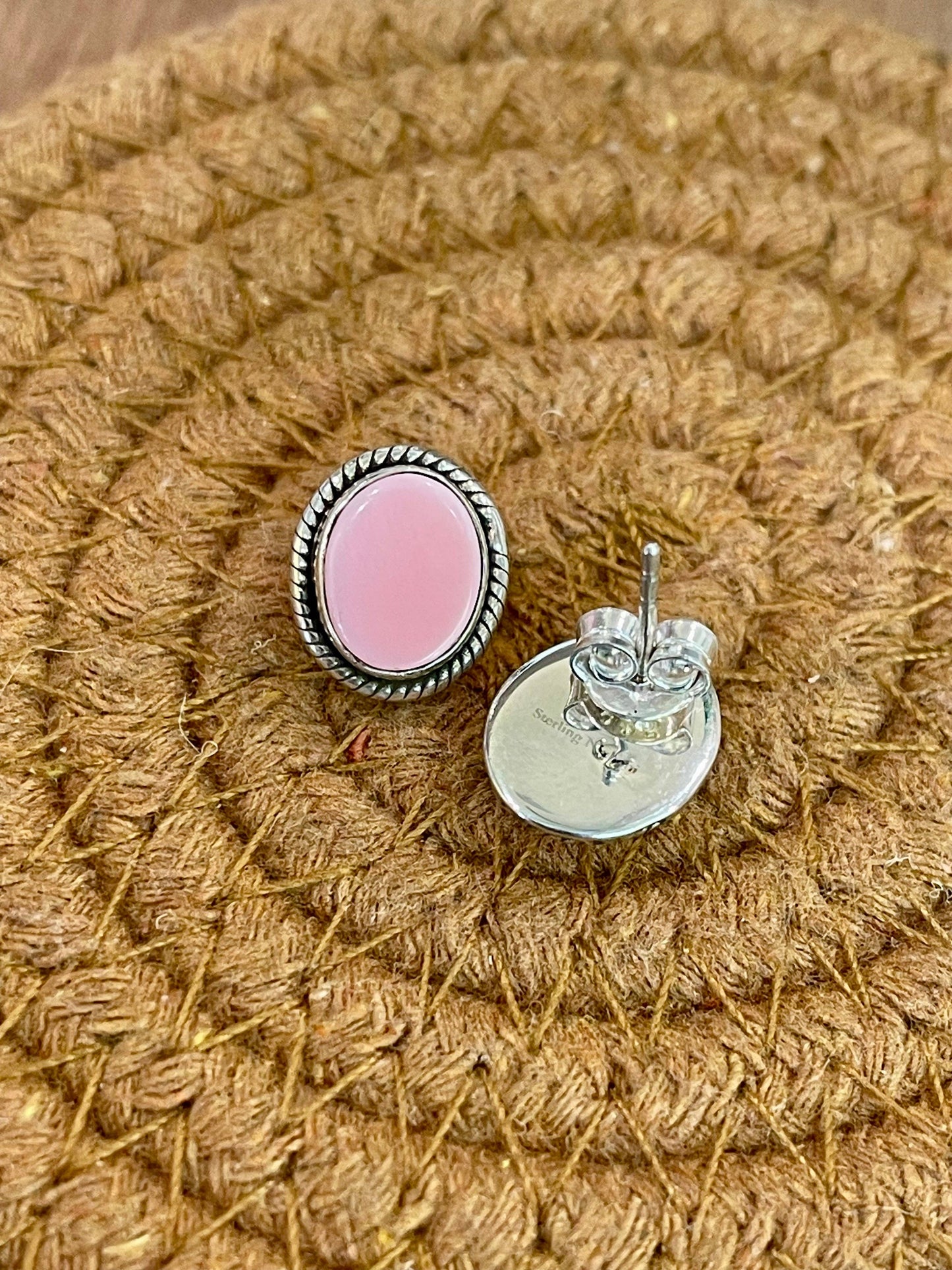 Beautiful Handmade Sterling Silver & Pink Conch Post Earrings