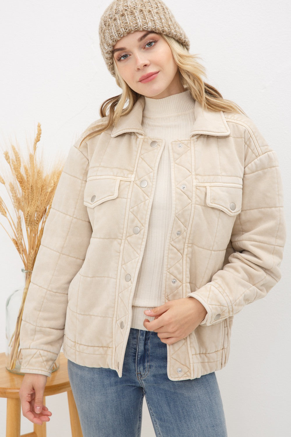Garment Stone Washed Quilted Jacket *2COLORS
