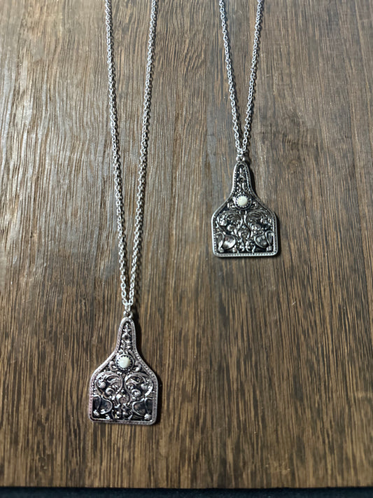 Patterned casting ear tag pendant  necklace