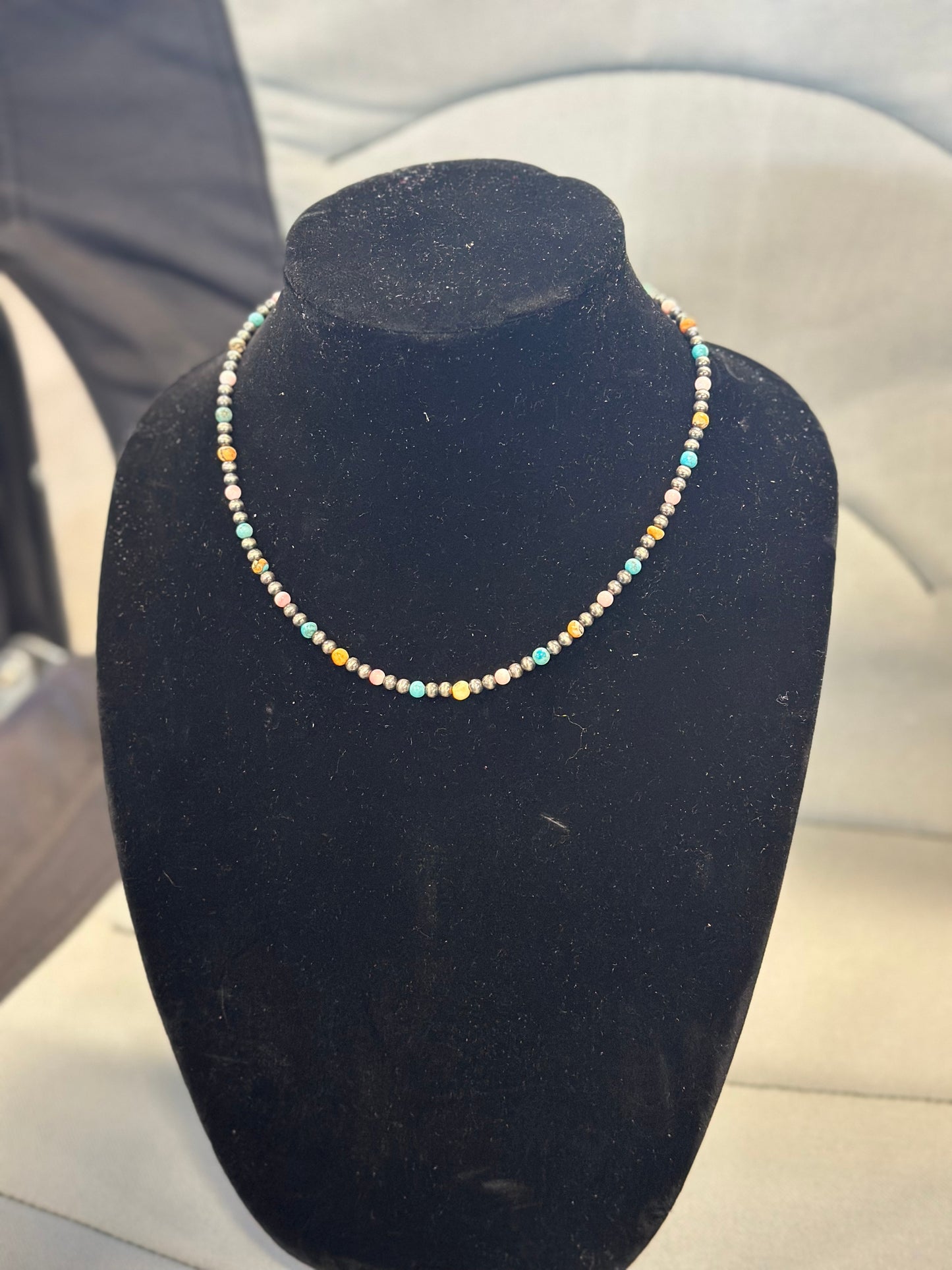 4mm pearl x multi stone necklace