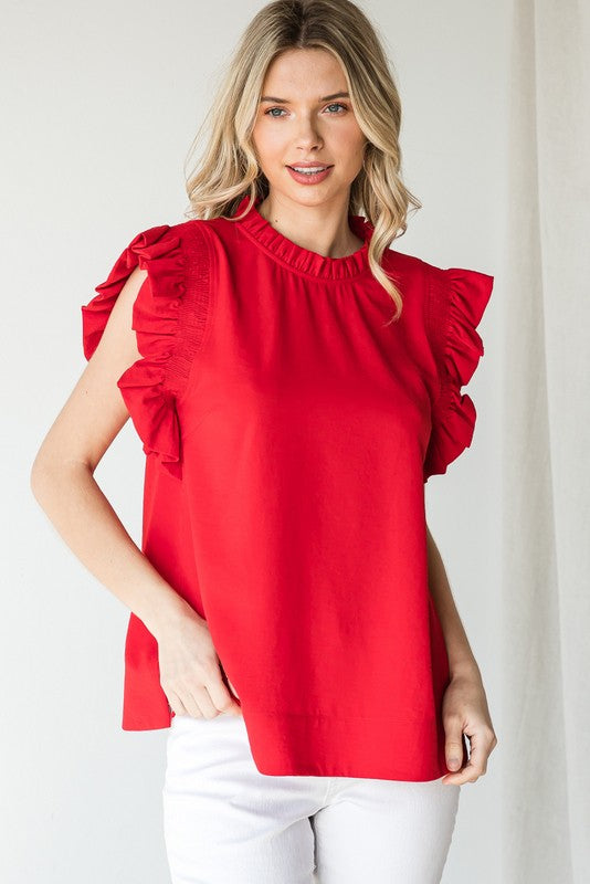Solid Ruffle Cap Sleeve Top