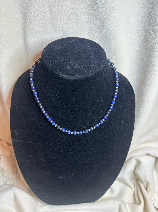 4mm sterling silver x 6mm blue lapis necklace