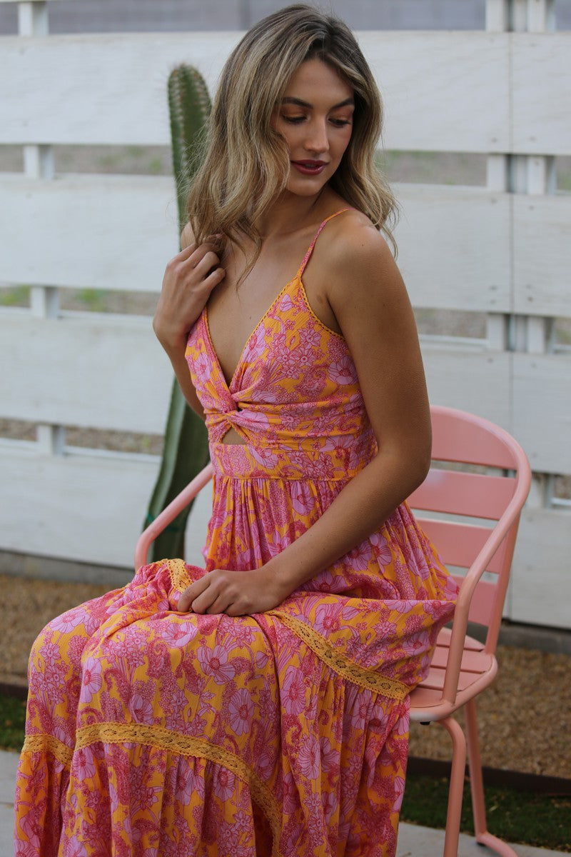 Marigold  floral cut out maxi dress