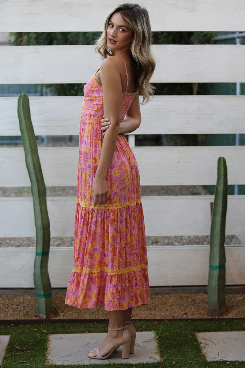 Marigold  floral cut out maxi dress