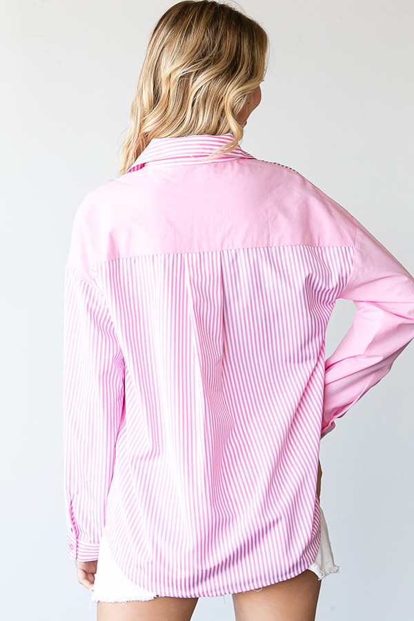 Stripe Contrast Button Down Shirt