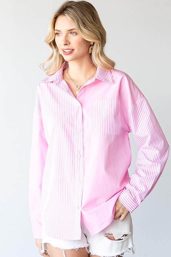 Stripe Contrast Button Down Shirt