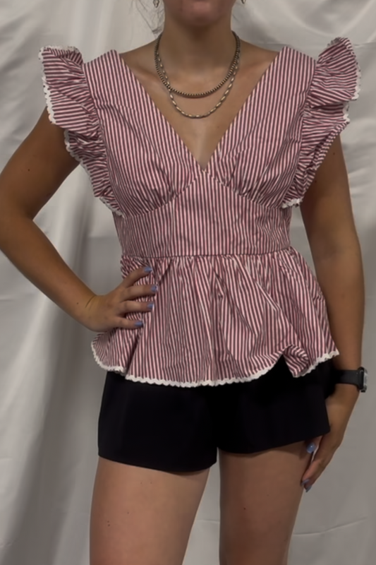 Gameday Color Yarn Dye Striped Peplum Top