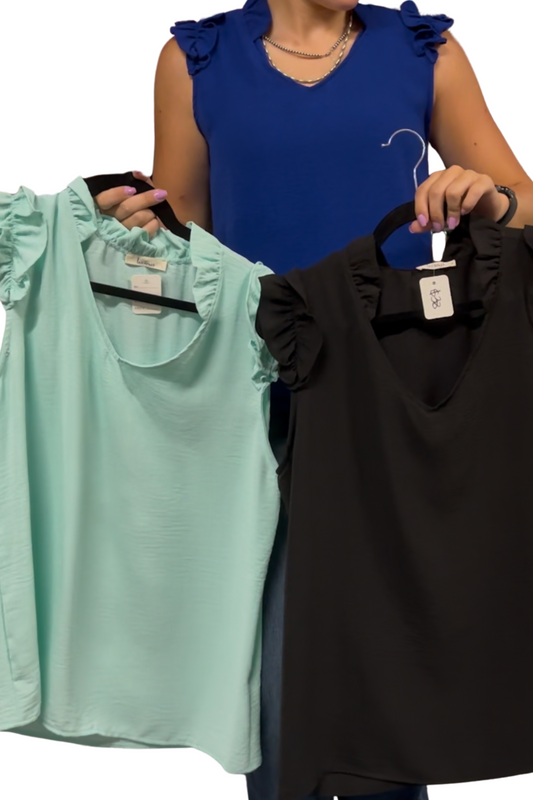 Solid Top V Neck With Ruffled Details