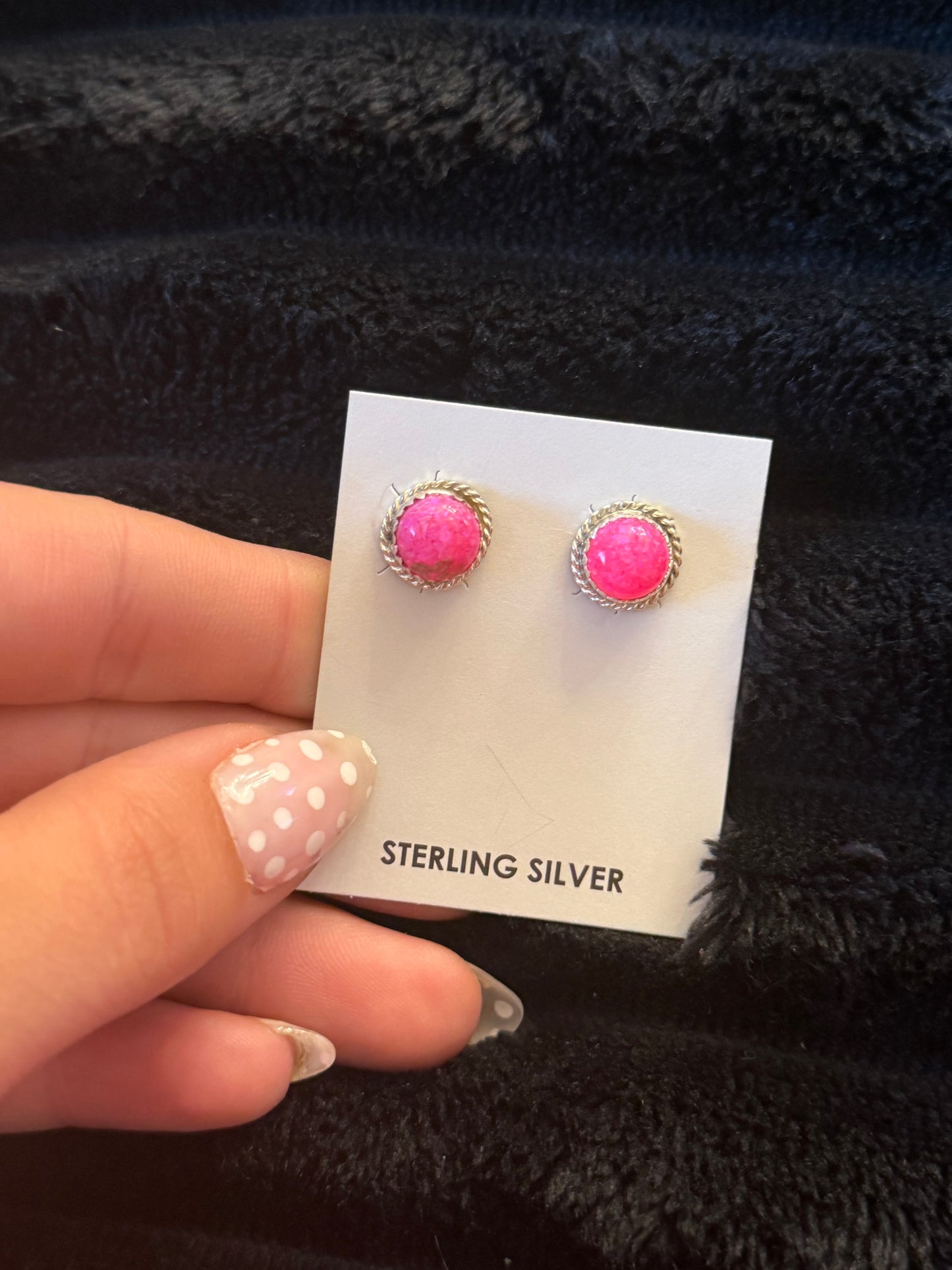 Navajo Handmade Pink Opal Earrings - Esther White
