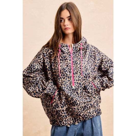 LEOPARD STITCH OVERSIZED BRUSHED TEXTURE JACKET