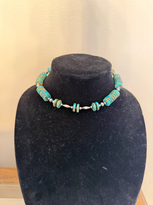 Turquoise x bronze x sterling pearl necklace