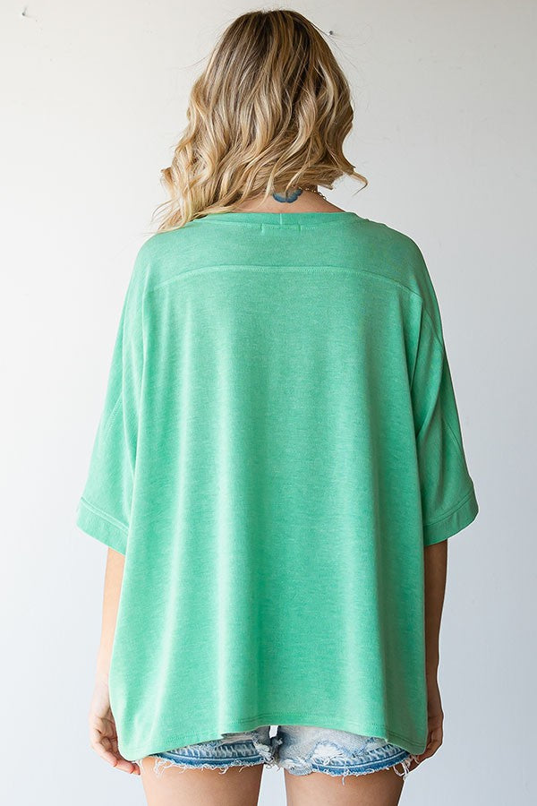 Solid Color Dolman Sleeve Relaxed Fit Top  - Green