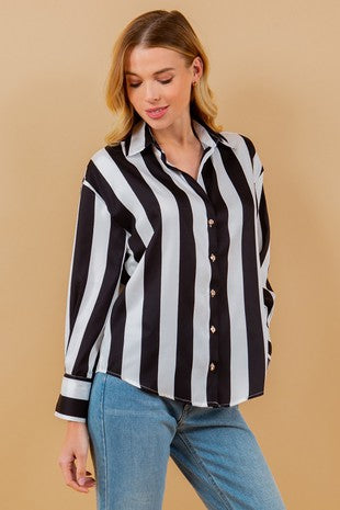 Striped Button Down Shirt : Black & White