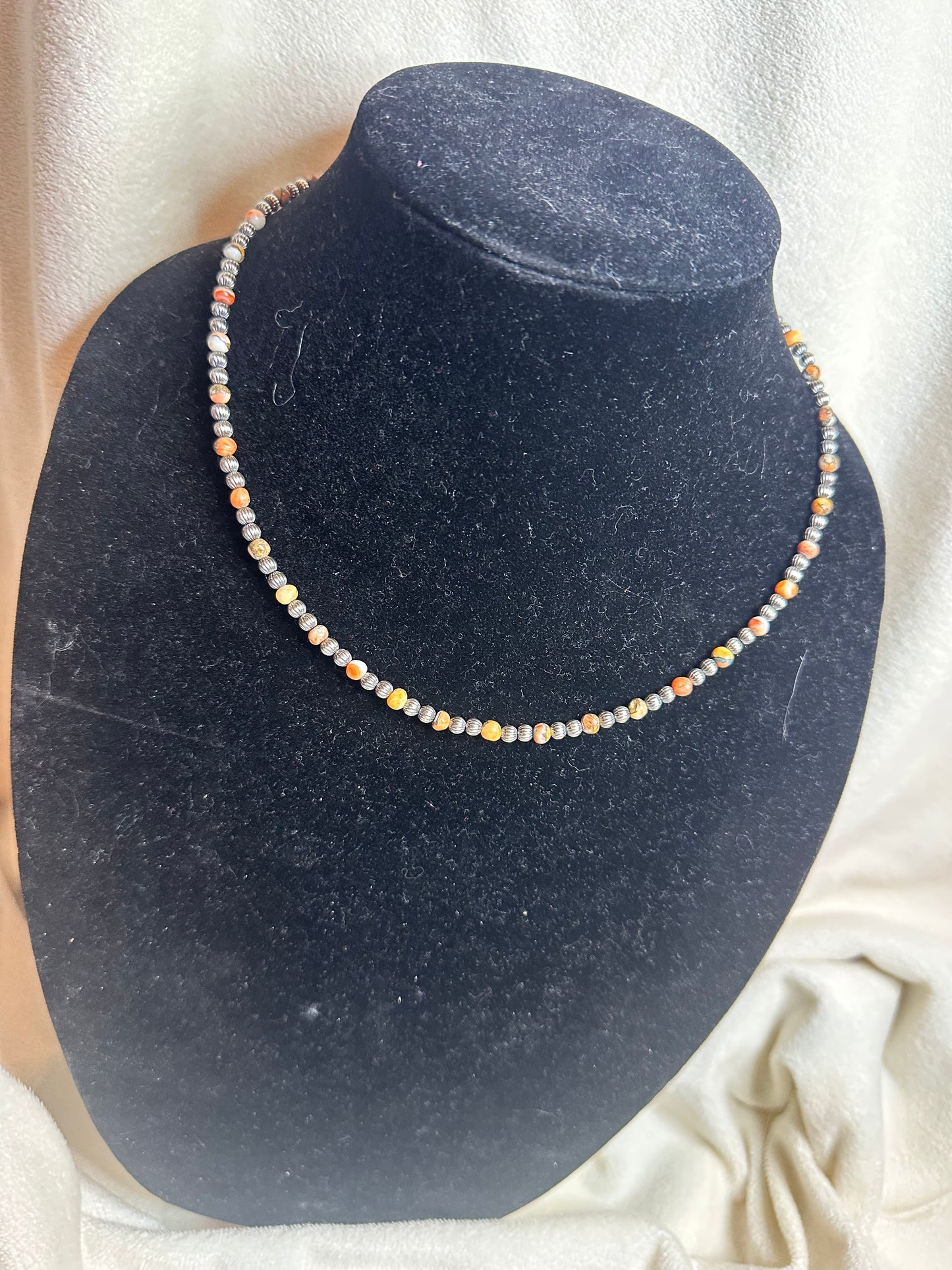 4mm corrugated x orange spiny necklace
