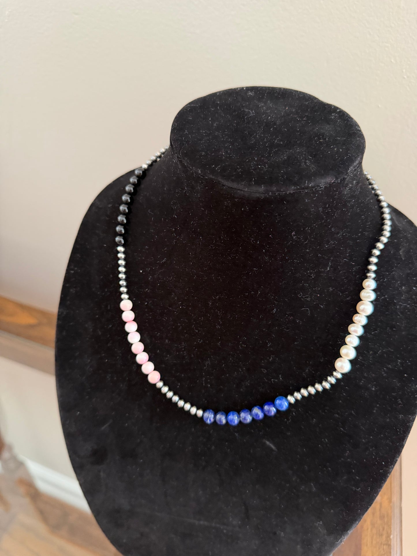 6mm multi color beads x pearl necklace