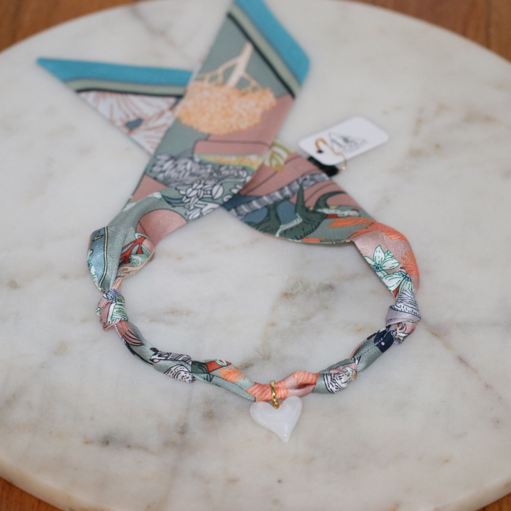 Ivy Scarf Necklace ~ pearl heart pendant