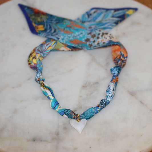 Hallie Scarf Necklace ~ pearl heart pendant