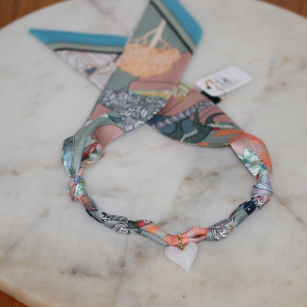 Ivy Scarf Necklace ~ pearl heart pendant