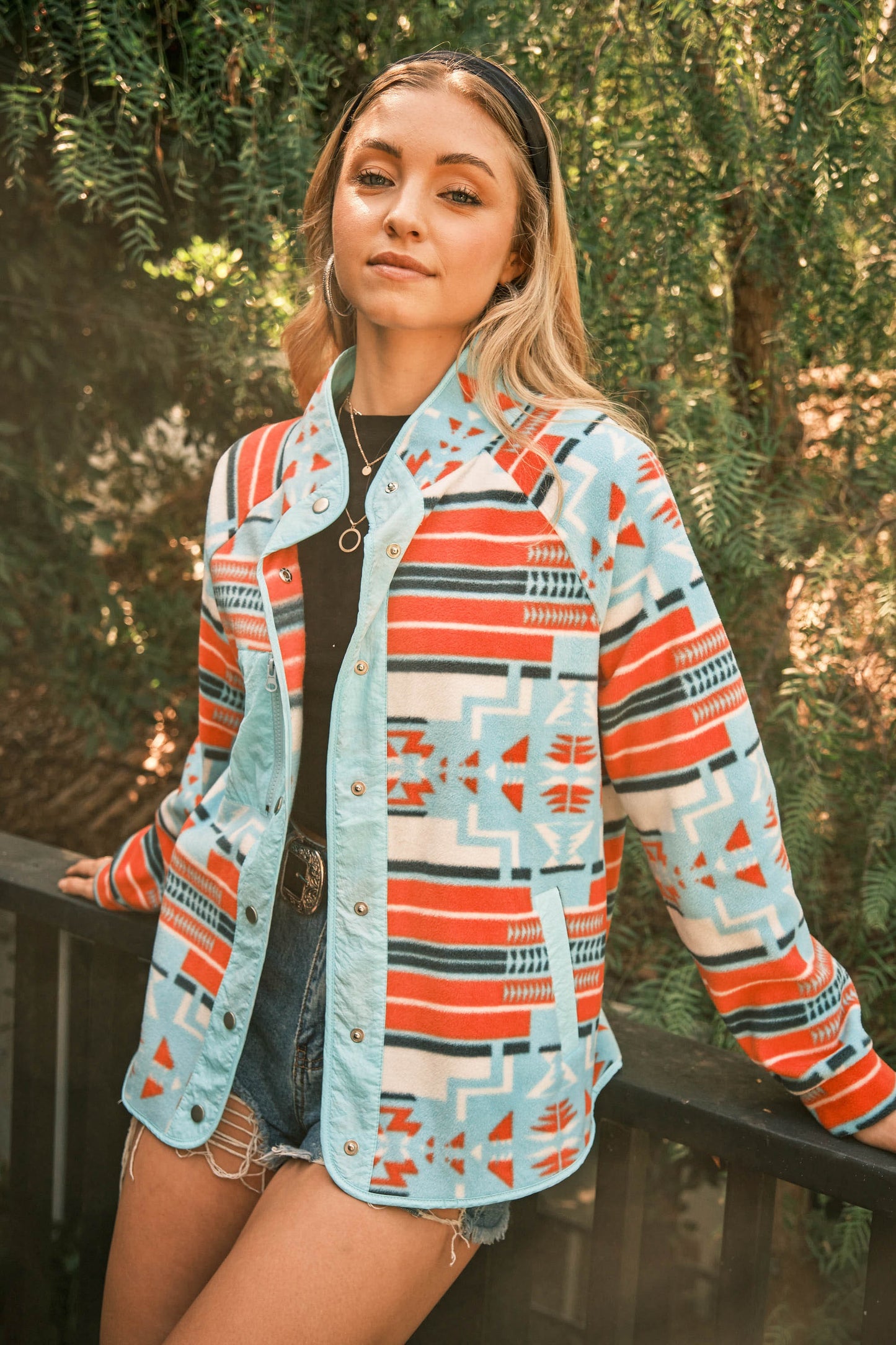 Aztec Fleece Snap Up Outdoor Jacket *2COLORS