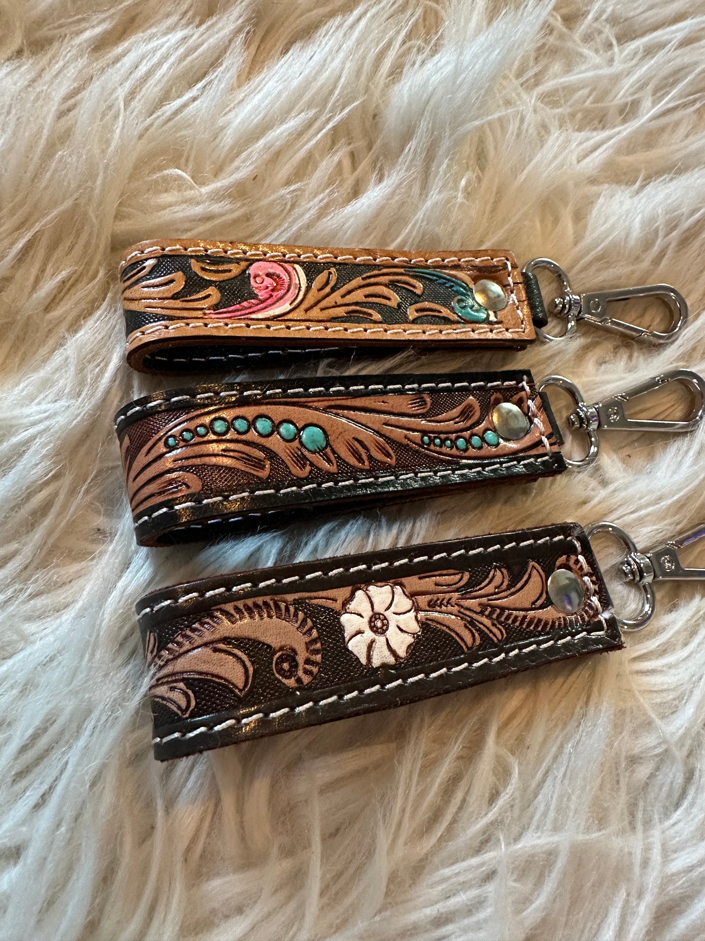 Tooled Leather Keychain - mini
