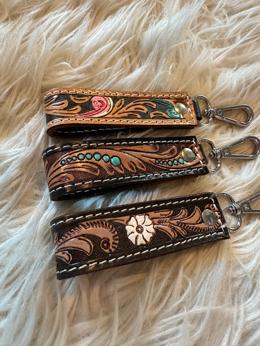 Tooled Leather Keychain - mini