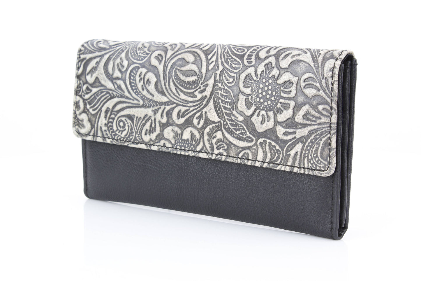 Women’s Brown Leather Grey Floral Clutch ABLW 18-2525