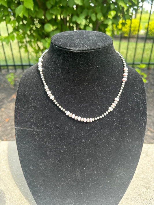 4-6mm graduated navajo style + pink conch necklace