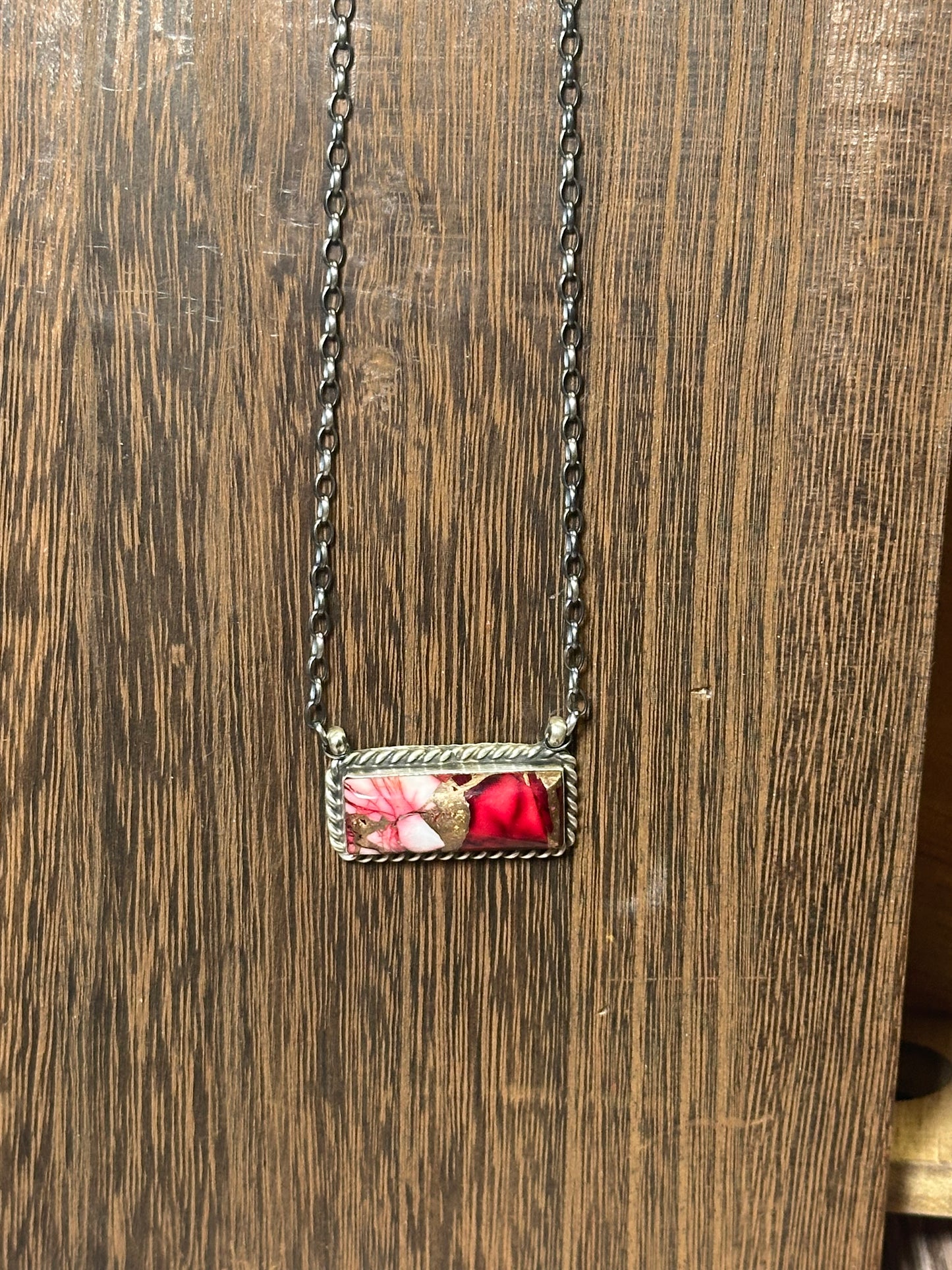 Navajo Rose Dahlia & Sterling Silver Bar Necklace