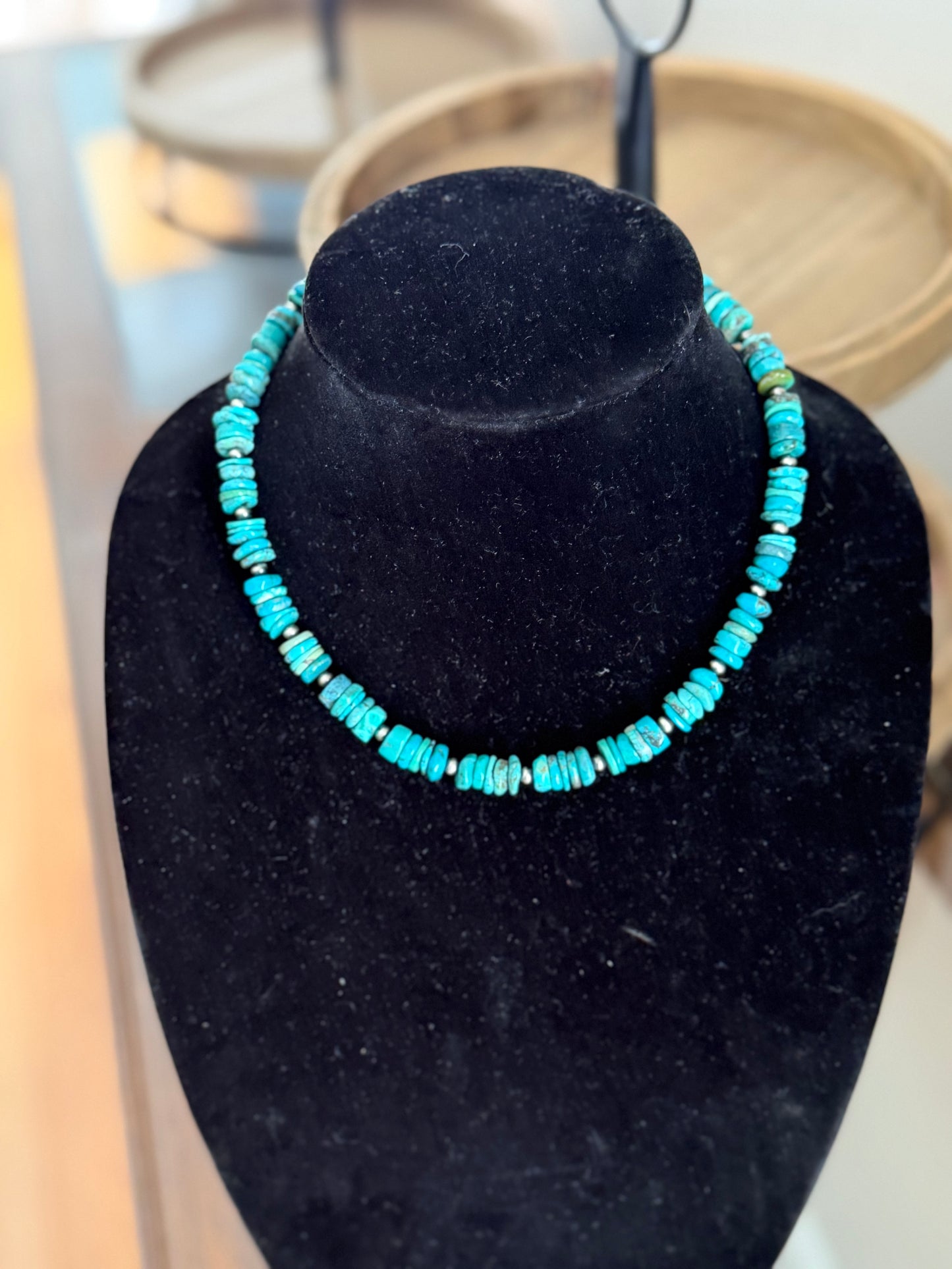 Turquoise stone x 4mm pearl necklace