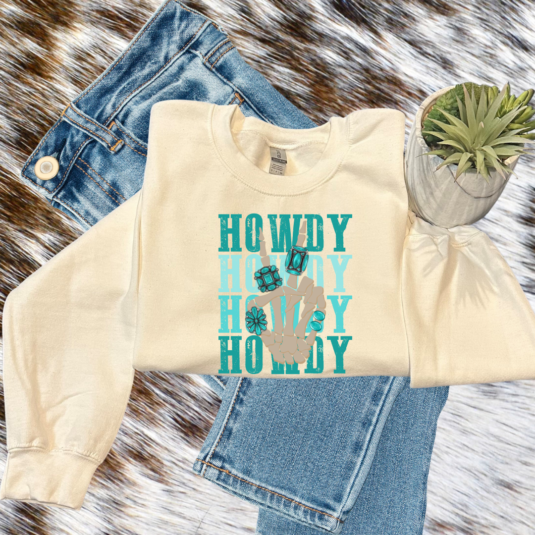 Howdy Turquoise Crewneck