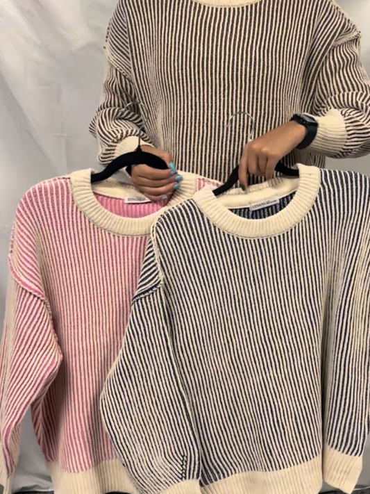 Two tone crewneck sweater