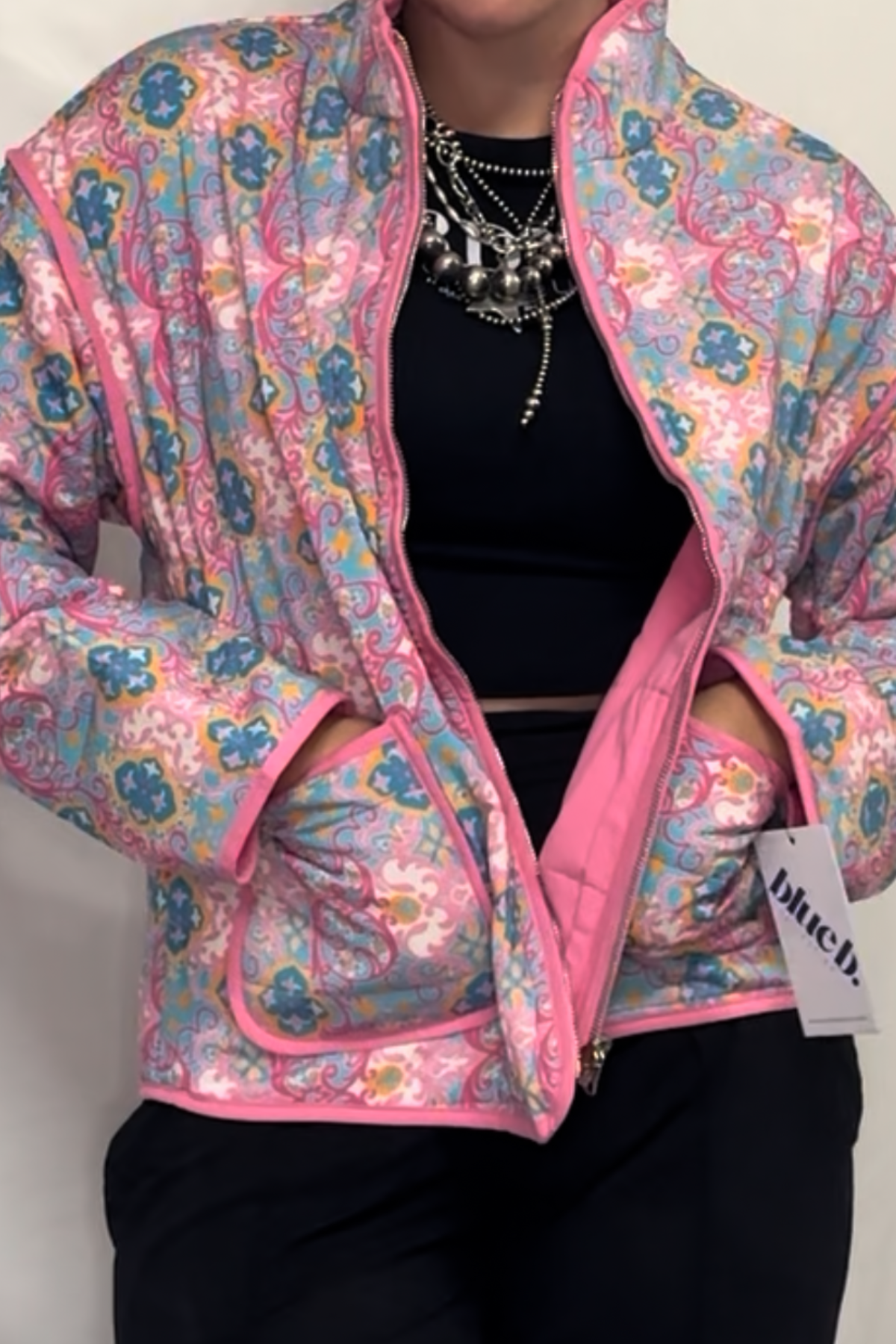 Rayon Challis Floral Reversible Quilted Jacket