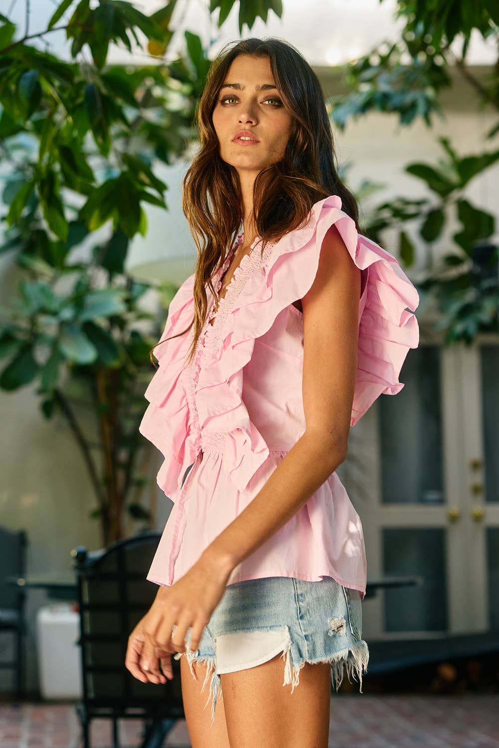 Ruffle Smocked Peplum Blouse